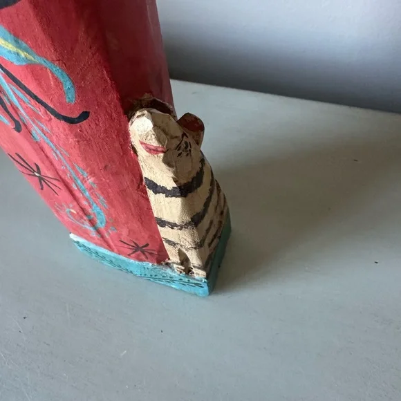 Vintage carved painted wood st Francis statue with bird folk art - Picture 5 of 12